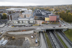 ilmakuvaus,turuntie, kaivoparkki, goodman, asuminen, keskusta, pysäköinti, kerrostalo, moottoritie, tunneliKuvassa Goodman