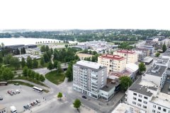 Ilmakuvaus, keskusta, palokunnankatu, asuminen, kerrostalo, rakennus, asunto, hämeensaari, sibeliuksenkatuKuvassa Hämeenlinnan keskusta